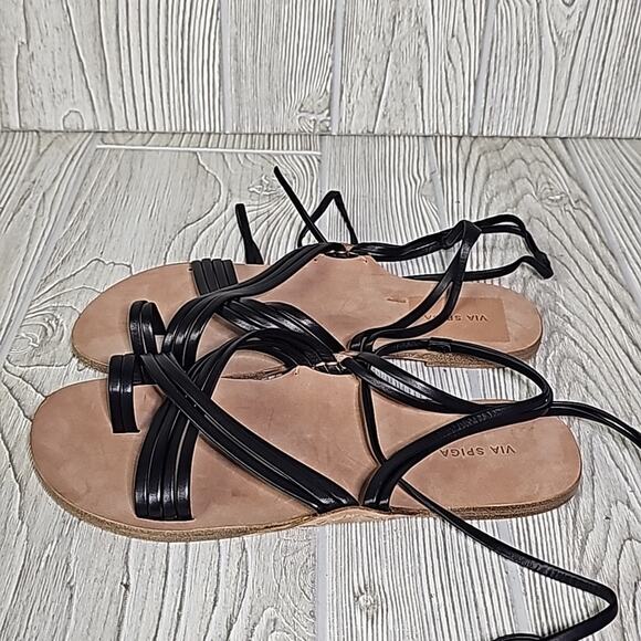 Via Spiga Allegra Ankle Wrap Black Leather Sandals Womens Size 6.5 New - Picture 5 of 13